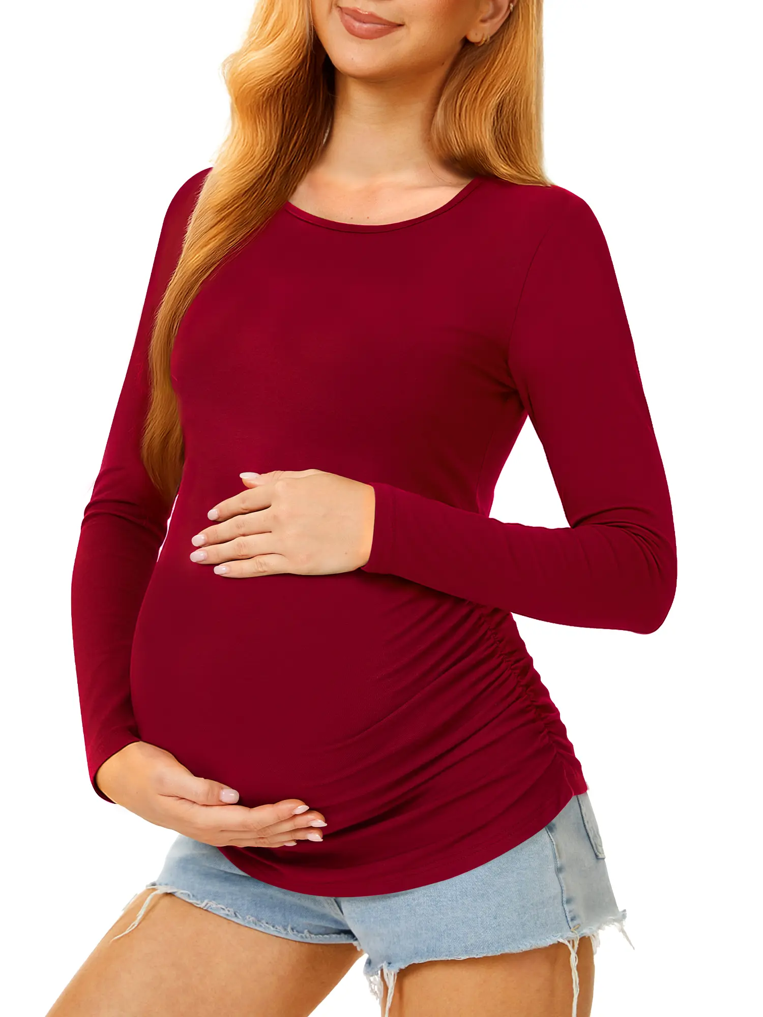 Maternity Shirts for Women – Crew Neck Maternity Top Short Sleeve Pregnancy Clothes