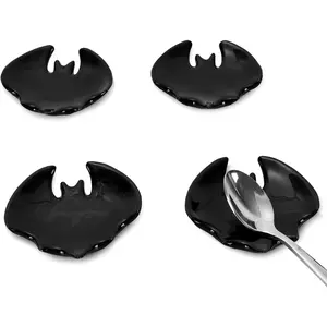 AnyDesign 4 Pieces Halloween Bat Coffee Spoon Rest Black Ceramic Bat Teaspoon Holder Spooky Home Decor Accessories for Halloween Teacher Gift Kitchen Office Coffee Bar Coffee Stirrers