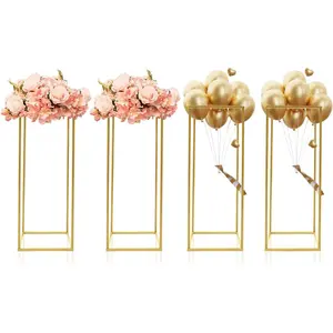 4Pcs Metal Flower Stand,Column Vases Wedding Centerpieces,Rectangular Geometric Flower Rack,Party Wedding Centerpiece Column Holder Rack Decor 9.44*9.44*23.62 in Ornaments Decoration