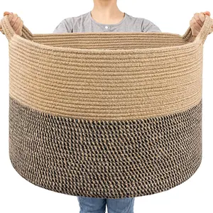 XXXLarge Storage Baskets for Organizing, Soft Rope Basket for Blanket, clothes, Misc., Book, Laundry Basket With Handles, Woven Blanket baskets for shelves, Neutral colour decoration Bsket, Magazine & Newspaper Baskets, Laundry Hampers
