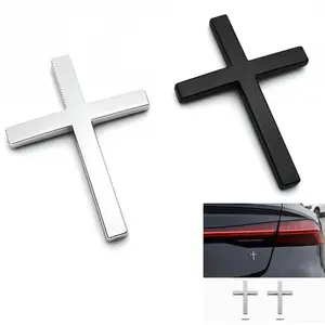 Petit Bits 3D Christian Cross Sticker Chrome Zinc Alloy Faith Emblem Universal Exterior Decor Decal Badge for Car Motorcycle SUV Vehicle, Easy Application Durable Adhesive Auto Accessory, Thanksgiving Christmas Black Friday Cyber Monday Gift 2.6"x1.85"