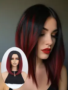 12 Inch Highlight Bob Wig Short Straight Wigs for Women, Gorgeous Wigs without Bangs, Synthetic Hair Full for Party, Daily Use, Synthetic Fiber Wig, Daily Wear Wig