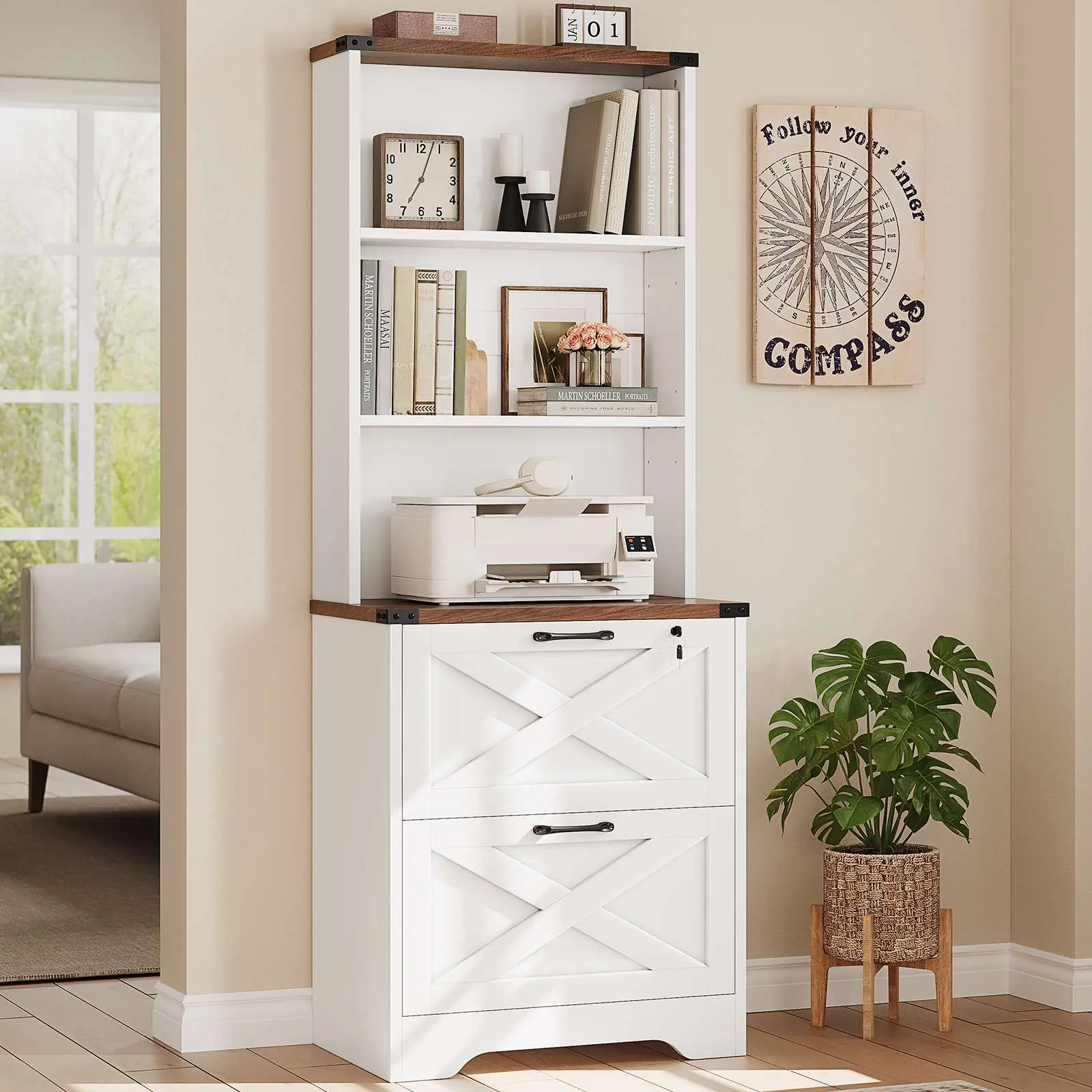Sedeta Classic Lockable 2-Drawer Wood Filing Cabinet - Adjustable Shelf, Anti-Tipping Base, Labeled Parts, Easy Assembly, 65" Height Uses Vertical Office Space, Multi-Purpose Complement for Farmhouse Home Office Workstation, Multi Purpose Desk