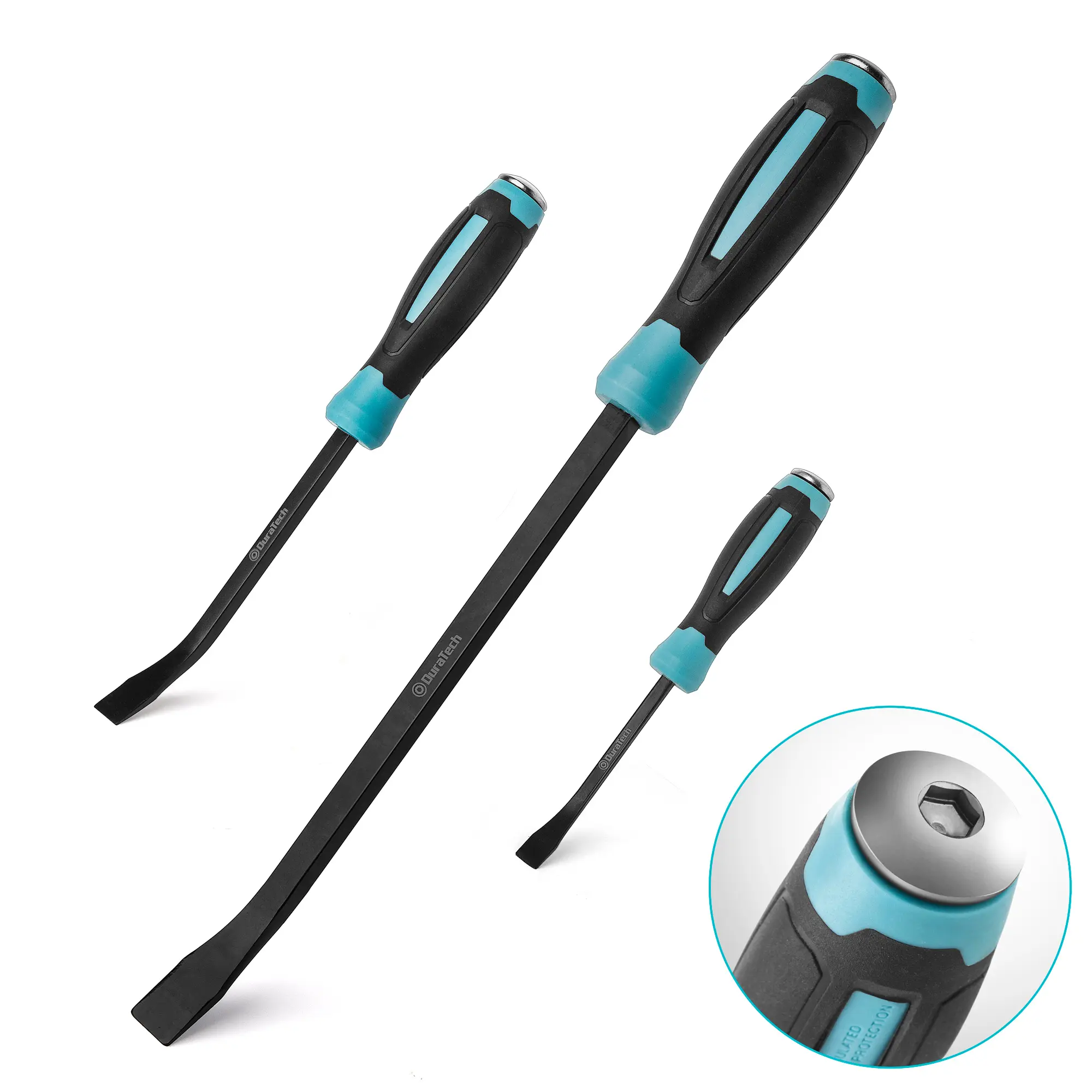 #backtoschool DURATECH 3-Piece Pry Bar Set, Including 8", 12" and 18", Hammer Strike Cap, Angled Tip for Prying and Moving Objects