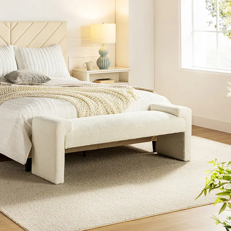 【Summer Sale】HULALA HOME Vittoriano Upholstered Bench Textured Polyester Fabric Spacious Bearing Surface Arm Tray Ideal for Entryway Bedroom Living Room Furniture