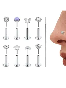 Rhinestone Decor Nose Ring, Fashionable Nose Studs for Women & Girls, Body Jewelry for Party, Daily Clothing Decor, Trendy All-match & Exquisite Jewelry for Gift, Nose Piercing Jewelry