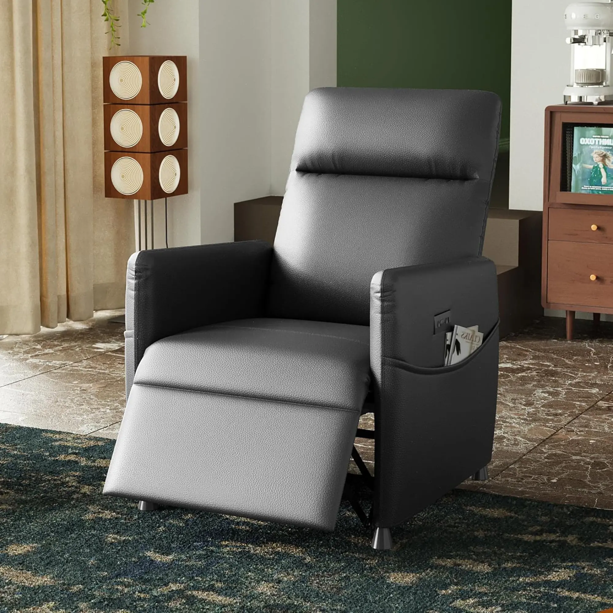 Power Recliner Chair for Adults, Lazy Leather Electric Recliner with Side Pocket, Small Nursery Recliner for Living Room, Tall Back Living Room Chairs, Home Theater & Small Spaces