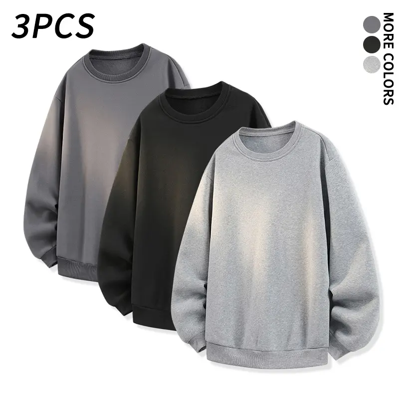 3 pcs breathable, stretchy, solid color basic crewneck pullover men’s sweatshirts—comfortable casual wear suitable for office everyday outfits, gatherings with friends, and light fitness activities; ideal for cool weather and can be paired with jackets a