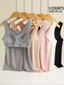 Women's Solid Color Padded Tank Top, Casual Comfy Breathable Tank Top for Daily Wear, Women's Top for All Seasons,2 in 1 Bra Top Soft Comfort Vest,Ladies  Lingerie For Everyday Wear,Lightweight Stretch Fabric