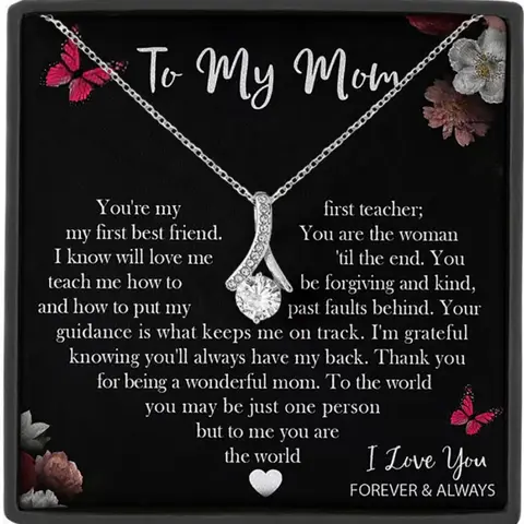 To My Mom Eternal Heart Zircon Necklace, Sentimental Wonderful Necklace for Mother, Gift Box Included, Perfect for Mother's Day Birthday Christmas, Zircon Pendant, Pendants Necklaces