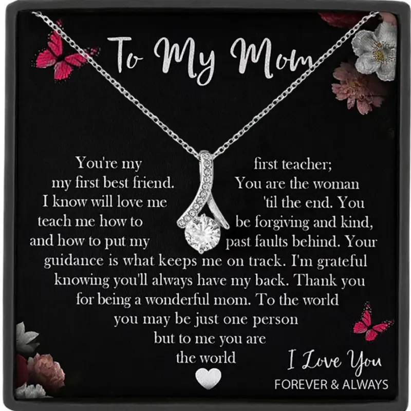To My Mom Eternal Heart Zircon Necklace, Sentimental Wonderful Necklace for Mother, Gift Box Included, Perfect for Mother's Day Birthday Christmas, Zircon Pendant, Pendants Necklaces
