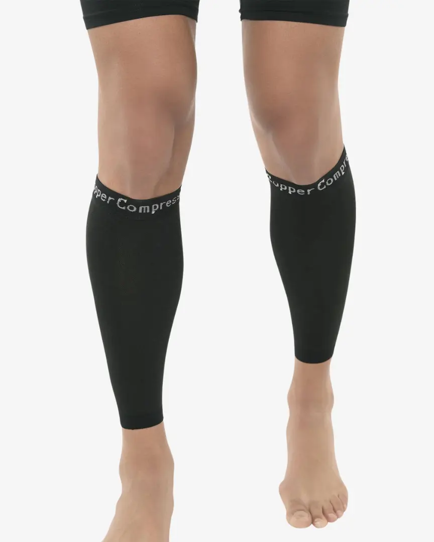 Copper Compression Calf Sleeves | Lower Leg Support for Runners, Athletes & Everyday Wear | Black
