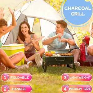 Portable charcoal grill with handheld, easy to carry, doesn't take up space, easy to use. Indoor patio, outdoor park/field can be used. Suitable for camping bonfires, self-drive barbecue, field cooking. Best gift for boyfriend, husband, dad.