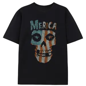 American Misfit T-Shirt for Men Medium Size Streetwear Short Sleeve Tropical Operator Love Jeans with Merica Skull Design