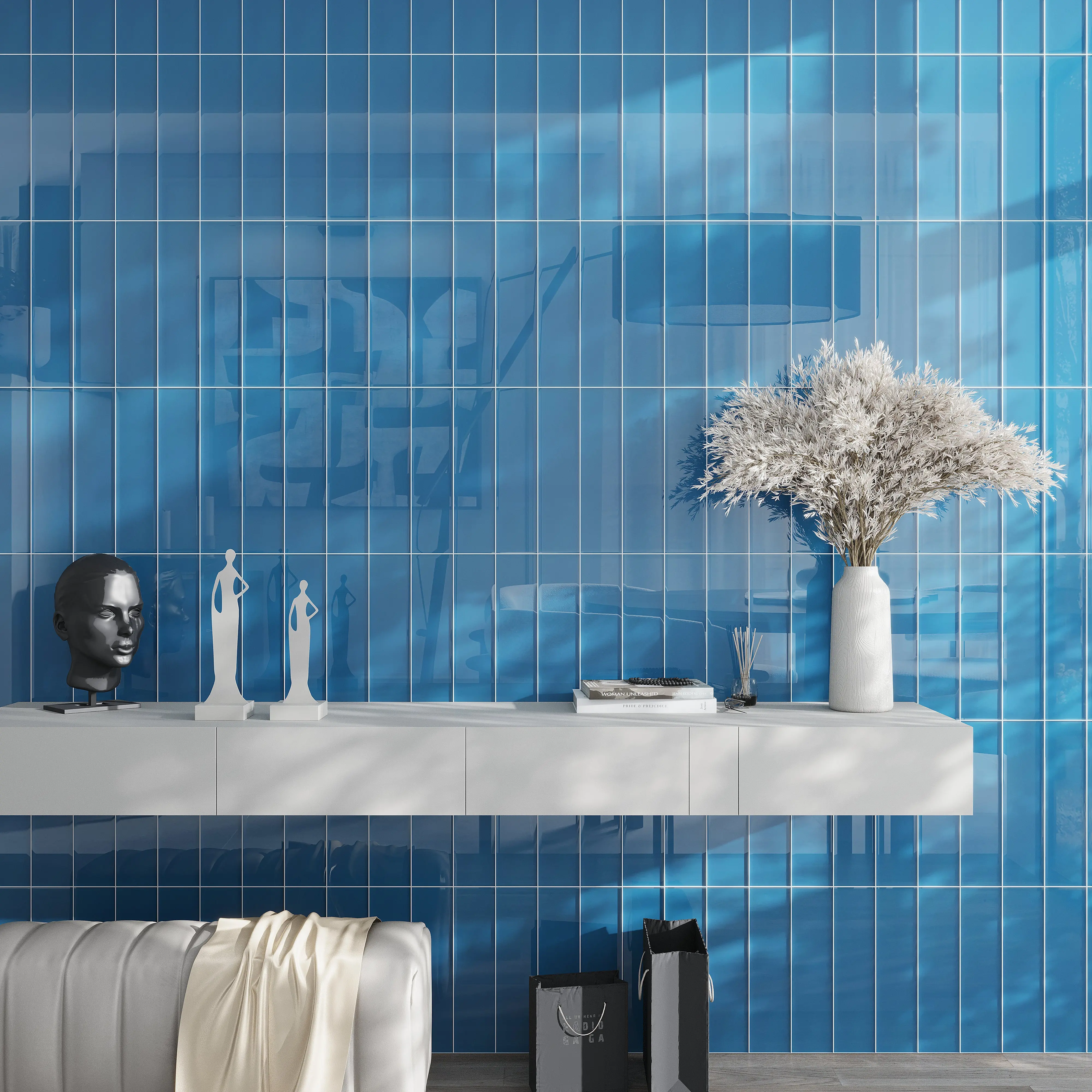 Cerulean Blue 4x16 Glossy Subway Glass Tile (12 pack, 5.33 sq ft/case)