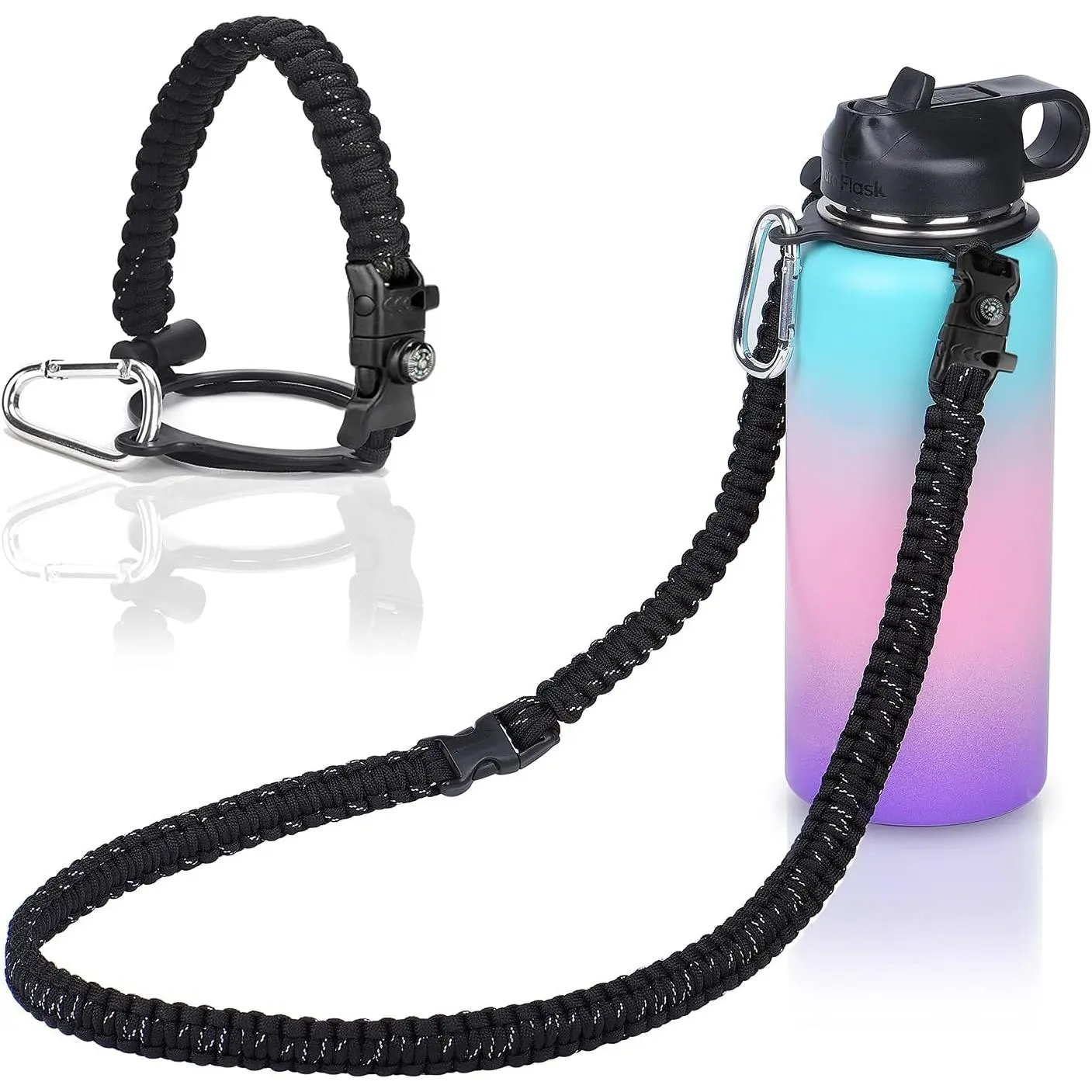 Paracord Handle Carrier Holder with  Strap,Compatible with  Wide Mouth Water Bottles
