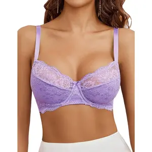 Women's Sexy Lace Bra Mesh Balconette Underwire Unlined Everyday Bra Lingerie