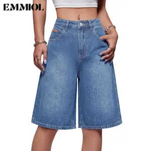 EMMIOL Baggy Jorts for Women Wide Leg Denim Shorts Y2k Mid Rise Bermuda Streetwear Boyfriend Jean Shorts with Pockets
