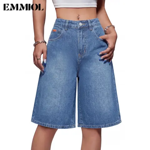 EMMIOL Baggy Capris Jorts for Women Wide Leg Denim Shorts Y2k Mid Rise Bermuda Streetwear Boyfriend Jean Shorts with Pockets Summer Vibes SohoChic【Back to School】