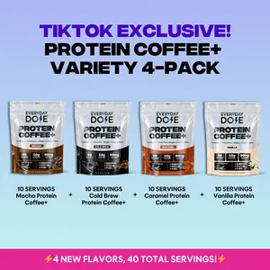 Everyday Dose Protein Coffee+ Variety 4-Pack | Mocha, Cold Brew, Caramel & Vanilla | 40 Servings