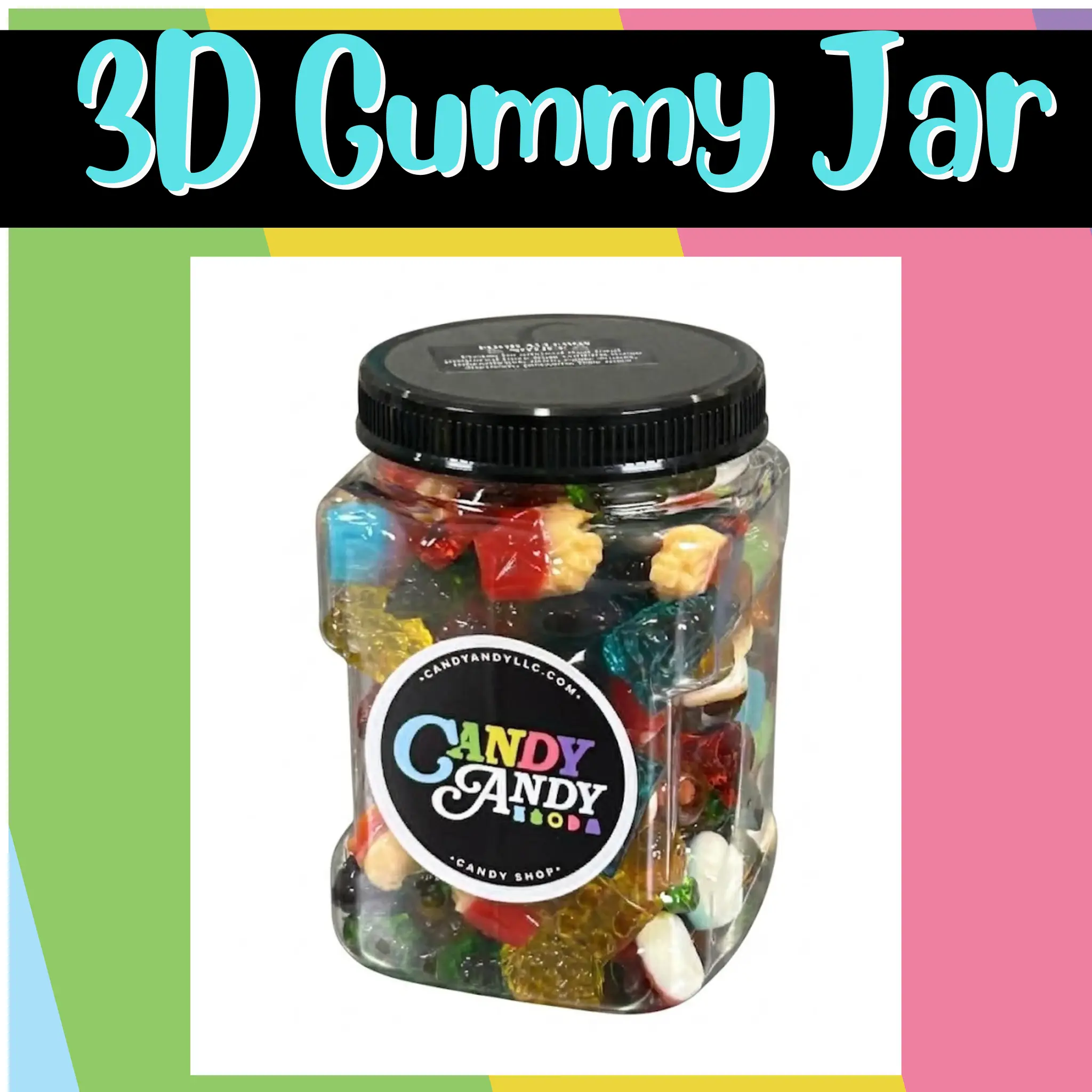 3D Gummy Jar Assorted Gummy Mix - Sweet Candy Snack - Resealable jar - strawberry - orange - grape- pineapple - and more