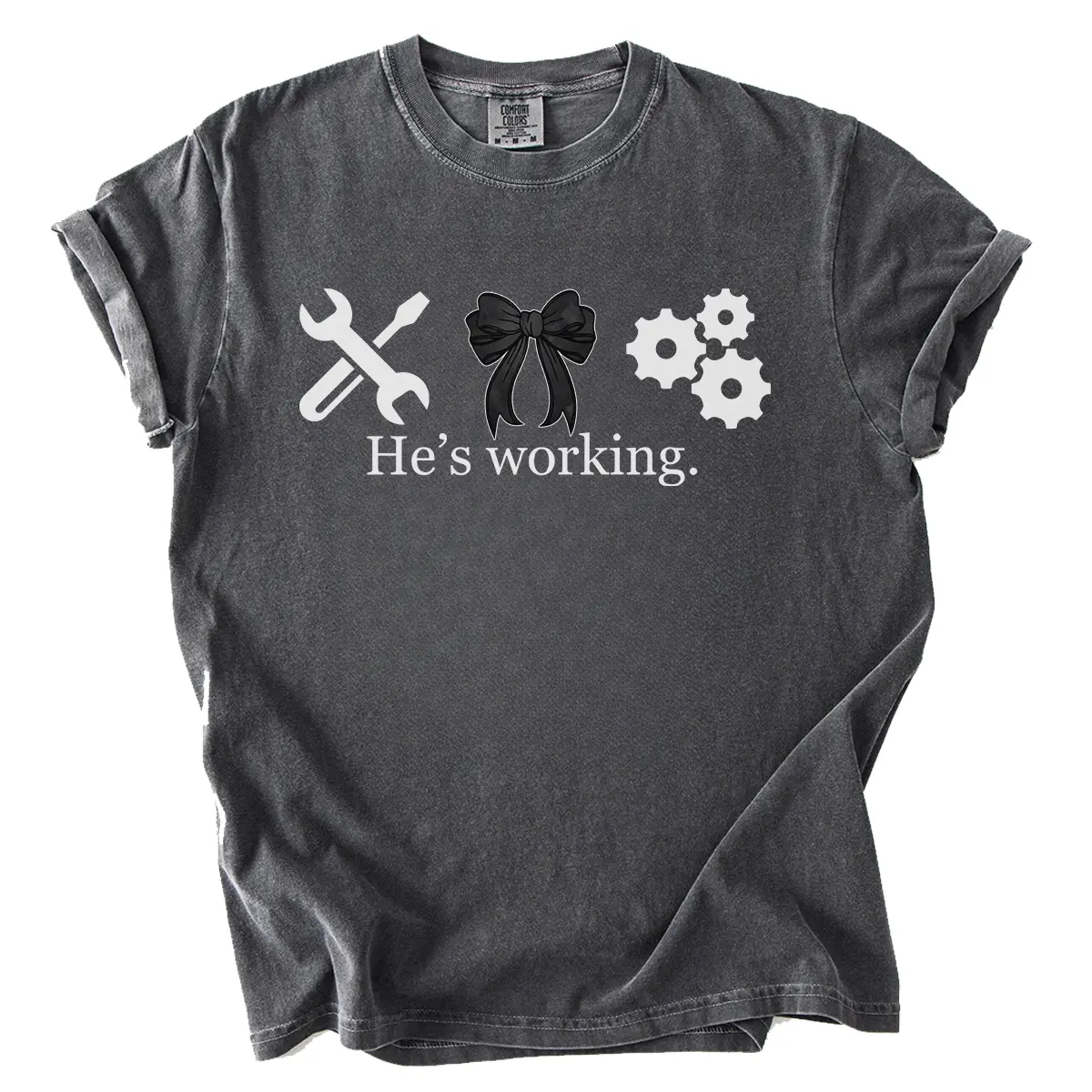 Blue Collar He's Working Shirt, Mechanic Humor Sweatshirt, Funny Gear and Tools Graphic T-shirt, Worker Life Shirt, Gift for Mechanics Wife, Tools Lover Shirt, Industrial Worker Shirt Gift for Her
