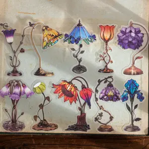 12 Sheets/bag Pet Material Sticker Pack, Flower Lantern Series Light Decorative Materials, Hand Account Stationery Water Bottle Multi-Scene Decoration
