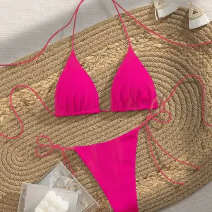 Versatile Black Triangle Bikini Swimsuit Set – Adjustable Halter Top & Tie Side Bottom, Essential Summer Swimwear