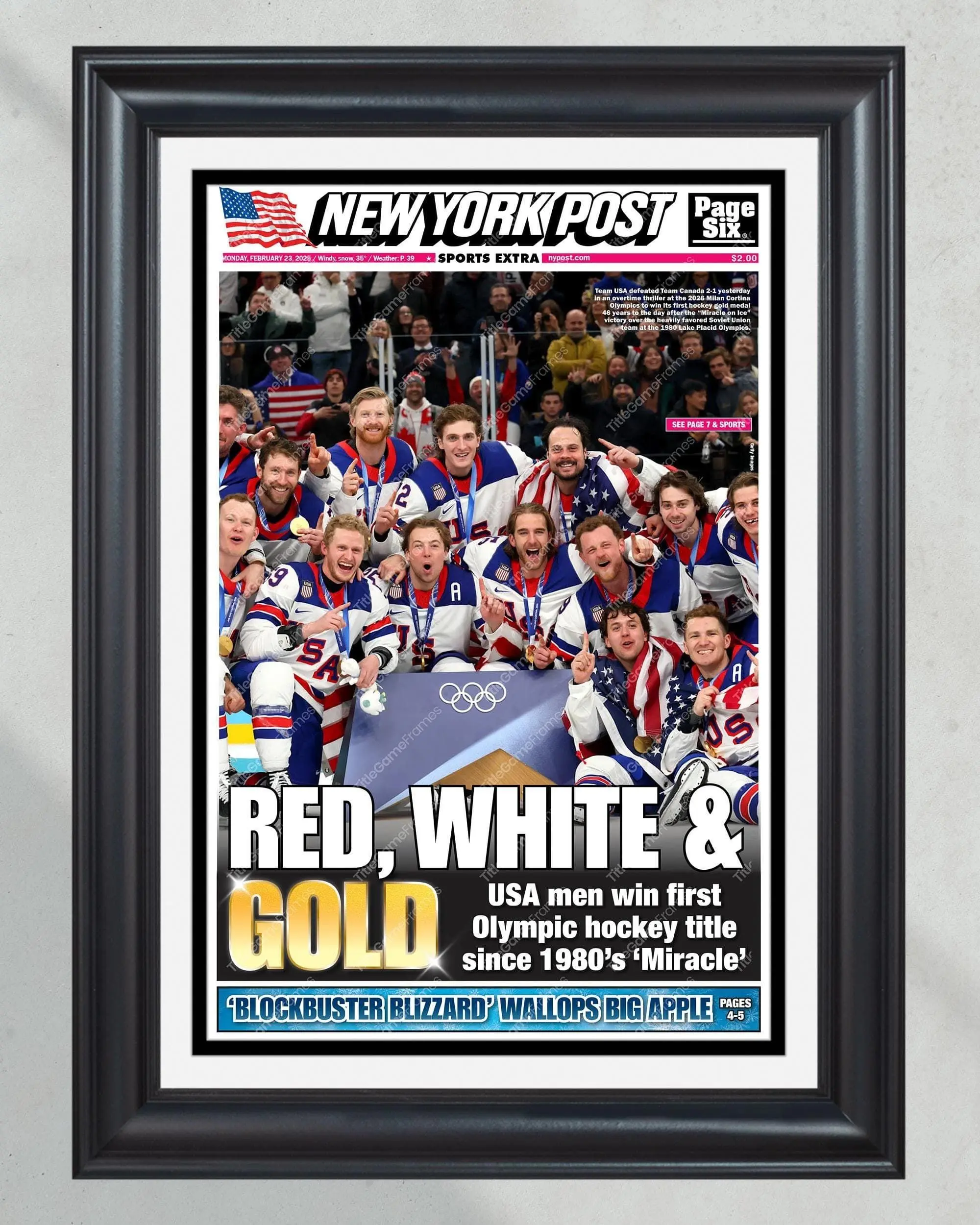 2026 USA Hockey “Red, White & Gold” Hockey Gold Champions Newspaper Poster Print, No Framed