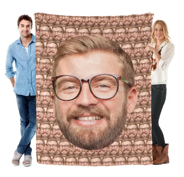 Custom Face Blanket with Photos, Personalized Funny Face Throw Blanket, Upload Your Pictures, Custom Photo Print Soft Flannel Anti-Pilling Cozy Blanket, Unique Gag Gift for Valentine’s Day, Mother’s Day, Birthday Gift for Family & Friends