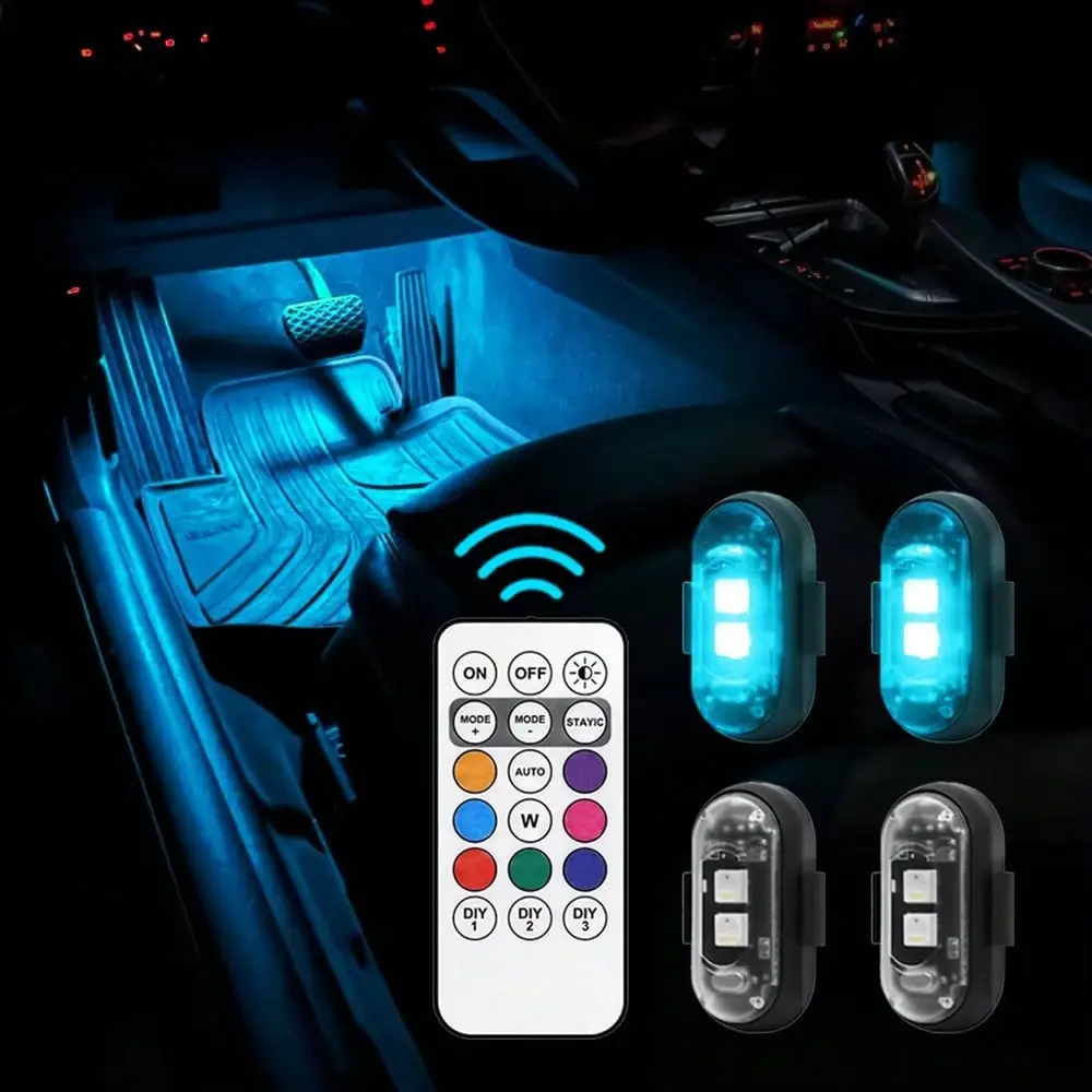 RGB Led Aircraft Strobe Light Remote Wireless Motorcycle Flash Light Warning Lights for Bike Car Multifunctional coche purple rock waterproof anti-collision