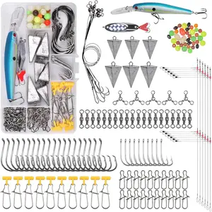 136pcs Saltwater Surf Ocean Fishing Tackle Kit Complete Fishing Gear with Lures Crankbait Spoon Sinker Hooks Rigs Swivels Fishing Accessories