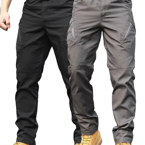 Men's Non-Stretch Woven Ripstop Tactical Cargo Pants - 2pcs Fitted Casual Bottoms with Integrated & Small Multi-Utility Pockets, Outdoor Tactical Gear Clothing,sohochic
