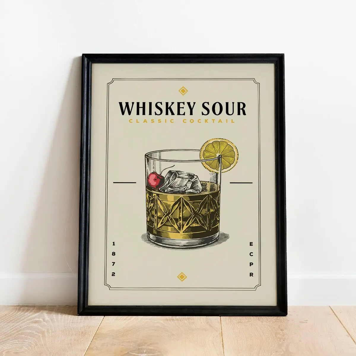Vintage Cocktail Poster Wall Art for Home Bar Cart Decor, Whiskey Sour Cocktail Poster, Bar Cart Prints, Whiskey Sour Cocktail Print, Room Decor