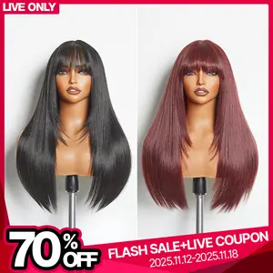【No Sample To Show】 LIVE Frodio Veralux™ Blend Human Hair Glueless Straight Layered Cut Wig with Bangs Curtain Bang Wig with Realistic Scalp TikTokShopBlackFriday