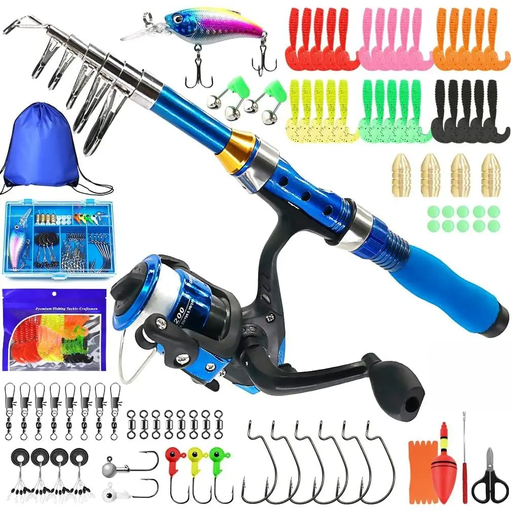 Kids Fishing Rod, 1.5M 61Inch 4.92Ft Portable Telescopic Fishing Pole and Reel Combos and String with Fishing Line Full Kits, Youth Fishing Pole Fishing Gear for Kids, Boys, Girls, and Adults