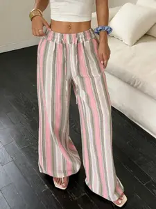 Women's Striped Comfortable Loose Straight Leg Wide Leg Pants, Casual Daily Wear, Versatile Pants for All Seasons, Womenswear, Casual Lounge Pants, Casual Fashion Pants
