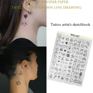 1pc A4 Hand-Drawn Style Pattern Tattoo Transfer Paper, Tattoo Stencil – Pre-designed Templates, No Hand-Drawing Required, Compatible with Transfer Gel, Suitable for Arm/Back, etc., Folder Packaging to Prevent Damage, Ideal for Tattoo Beginners and Enth