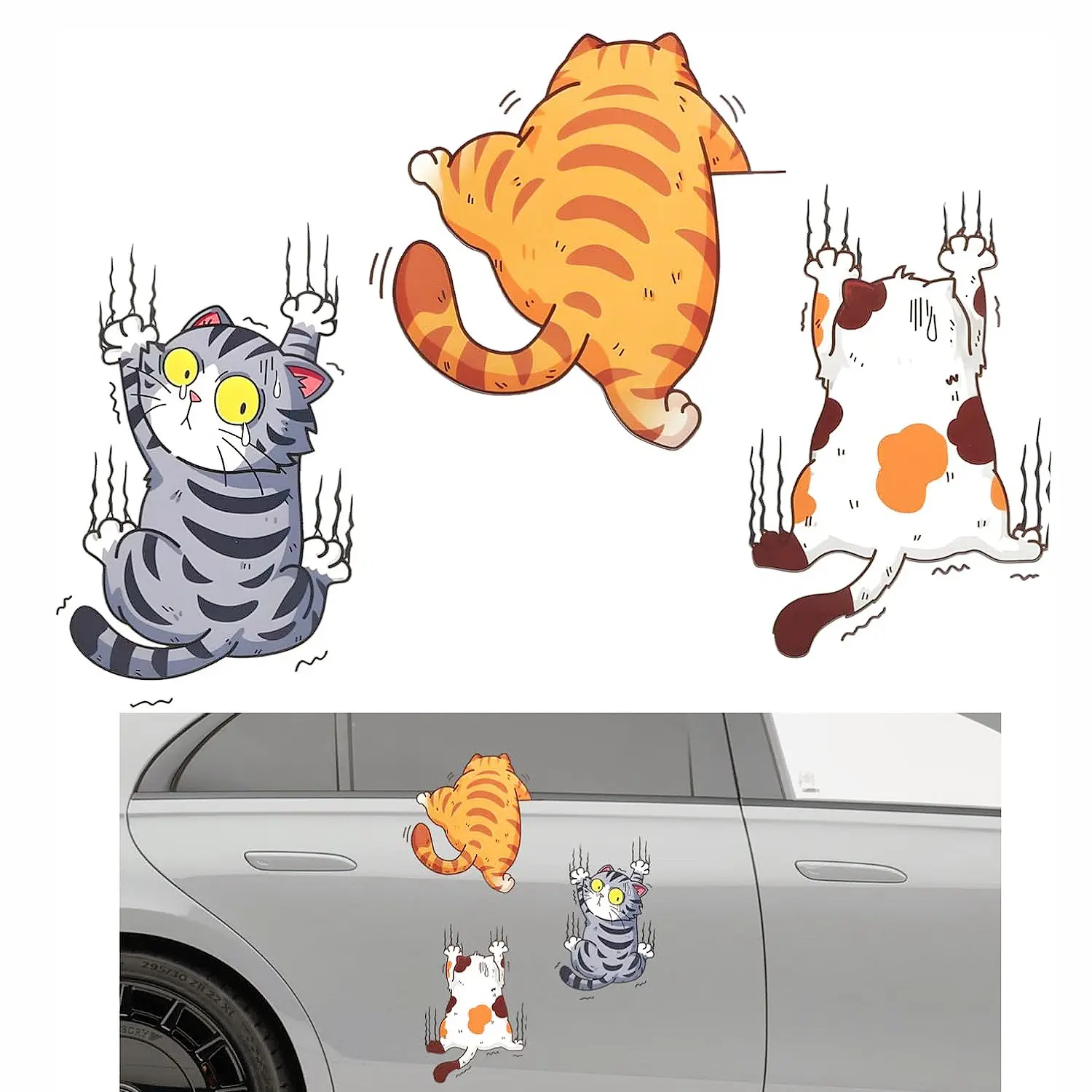 Funny Car Vinyl Sticker Decal with 3 Climbing Cats - Cute Cat Scratch Cover & Repair Bumper Sticker Waterproof Perfect for Auto, Truck, Laptop, Window Decor