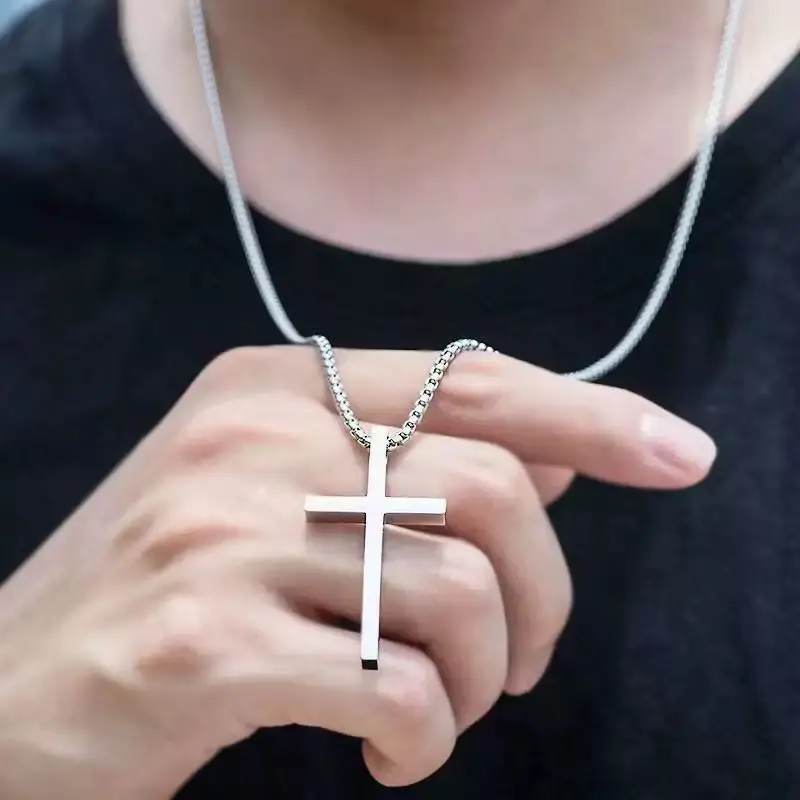 1/3 Pcs Cross Necklace for Men, Silver Black Gold Cross Chain Necklace, Stainless Steel Cross Pendant Jewelry Gifts for Men