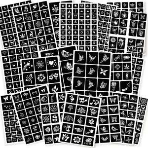 575pcs Temporary Tattoo Stencils, 20 Sheets Henna Tattoo Stencil Kit for Women Girls Kids and Boys Face Body Paint DIY Art Reusable Glitter...