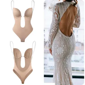 ��S-2XL��Women's Backless Body Shaper Bra U Plunge Seamless Low Back Thong Shapewear Deep V Neck Full Body Bodysuit for Wedding Party Daily Wear Womenswear Upgraded, 5 Colors Choose Minimalist BrownRAIMENTRY