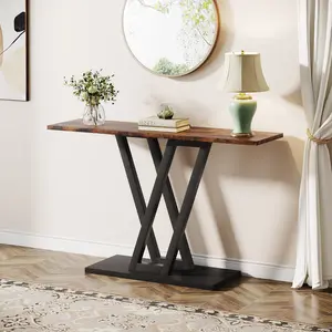 LITTLE TREE Farmhouse Console Table, 43-Inch Hallway Table for Entryway, Narrow Sofa Table for Living Room, Entrance Tables with Stable Metal Frame, Rustic Brown