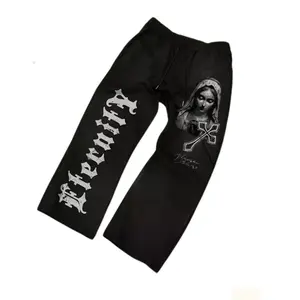 Unisex's Virgin Mary & Letter Print Drawstring Waist Sweatpants