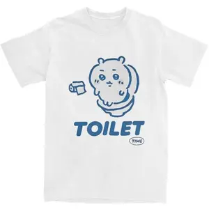 Chiikawa Toilet T-Shirt Male Aesthetic Pure Cotton T-Shirts Summer Comfortable Popular T-Shirt Oversized Unisex