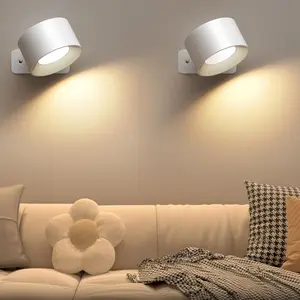 2-Pack LED Wall Lights, Rechargeable, 3 Brightness Levels, 360° Magnetic Rotation, Wireless Bedside/Pier/Wall Lights