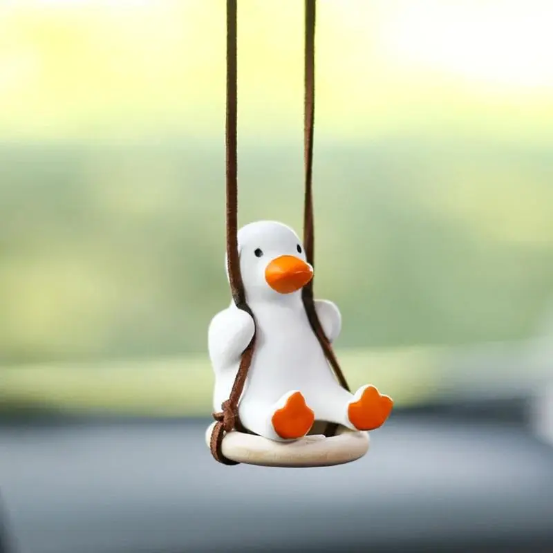 1PC Gypsum Cool White Swing Duck with Sunglasses Automoblie Decor Car Rearview Mirror Ornaments Creative Duck Auto Decoration