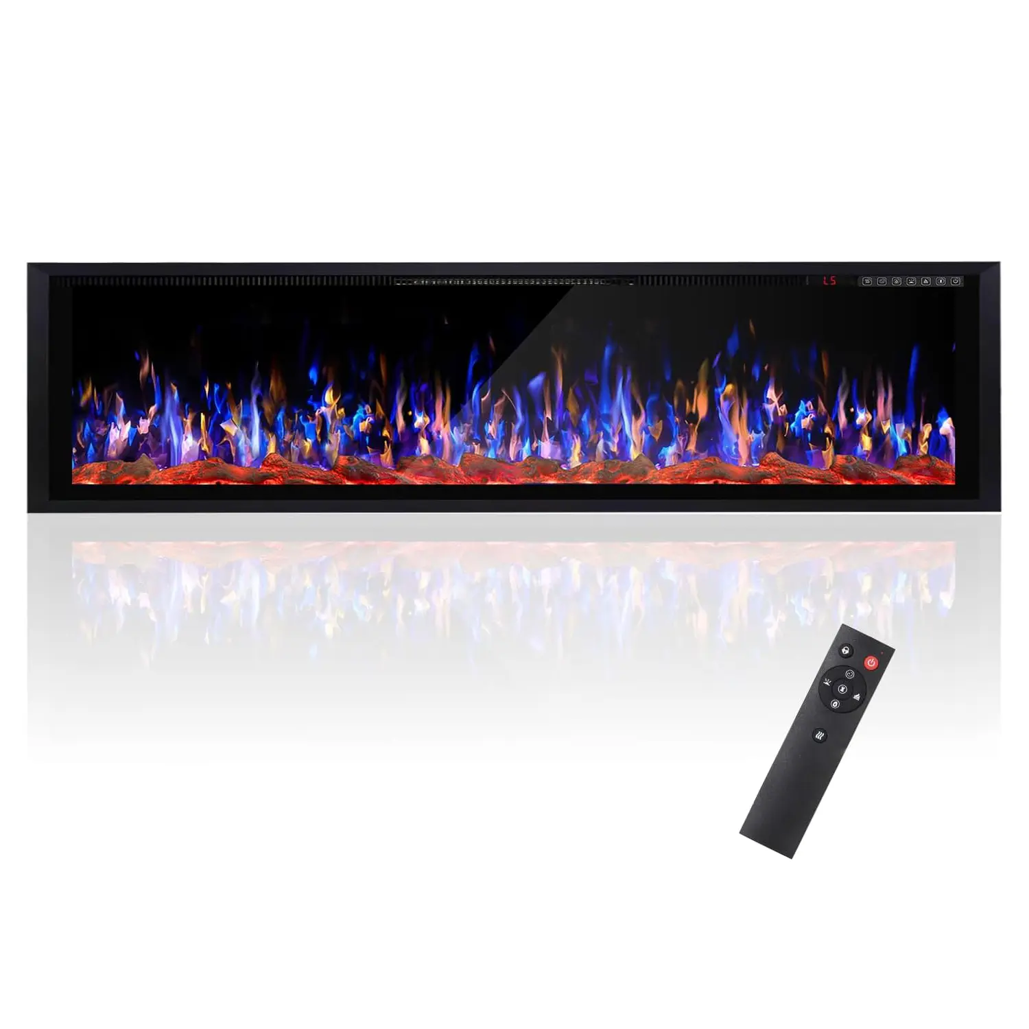 PUKAMI Recessed & Wall-Mounted Electric Fireplace (42-80 in) - Tempered Glass, Ultra-Narrow Frame, Low Noise, Touch Screen, 12 LED Flame Bed Color Modes, Adjustable Flame Speed, Remote Control with Timer, 750W/1500W, for Home Decorating, Automatic