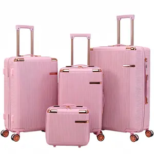 4 Piece Carry On Suitcase Luggage Set 14 19 23 27 Inch Hard Shell Travel Luggage Lightweight Spinner Wheels TSA Lock Hand Luggage pink