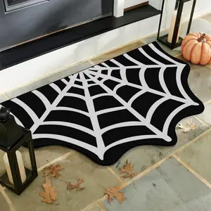 Halloween Spider Web Print Area Rug, Soft Plush Carpet for Indoor Decor, Holiday Home Decoration, Bedroom Bedside Mat, Bathroom Non-Slip Pad